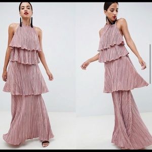 ASOS curve pink tiered full length dress